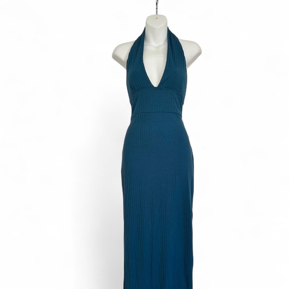 Teal Ribbed Halter Top - Picture 2 of 3